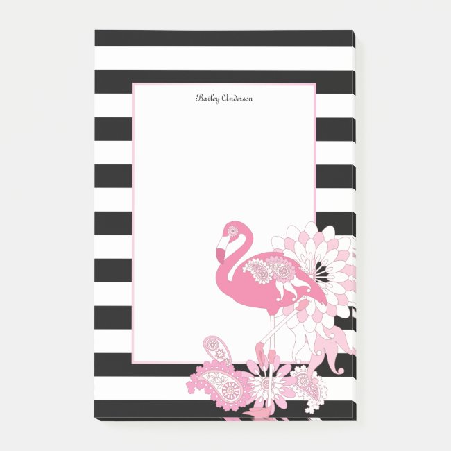 Black and White Stripes Paisley Pink Flamingo