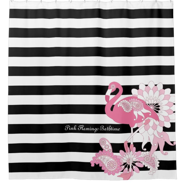 Black and White Stripes Paisley Pink Flamingo