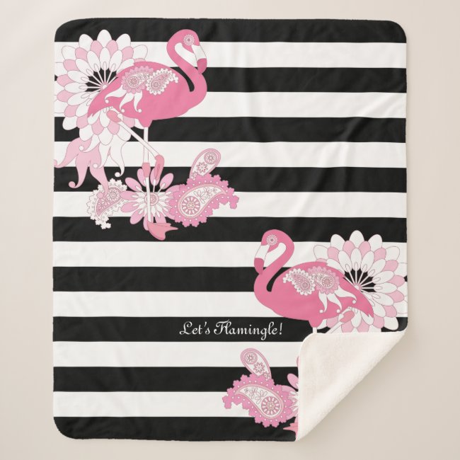 Black and White Stripes Paisley Pink Flamingos