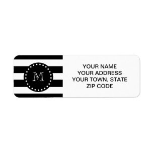 Black and White Stripes Pattern, Black Monogram Label