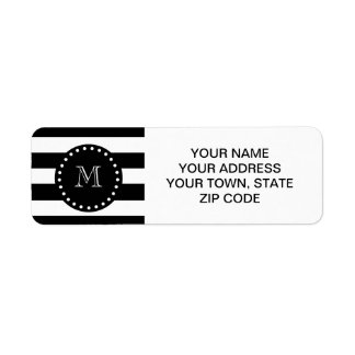 Black and White Stripes Pattern, Black Monogram Label
