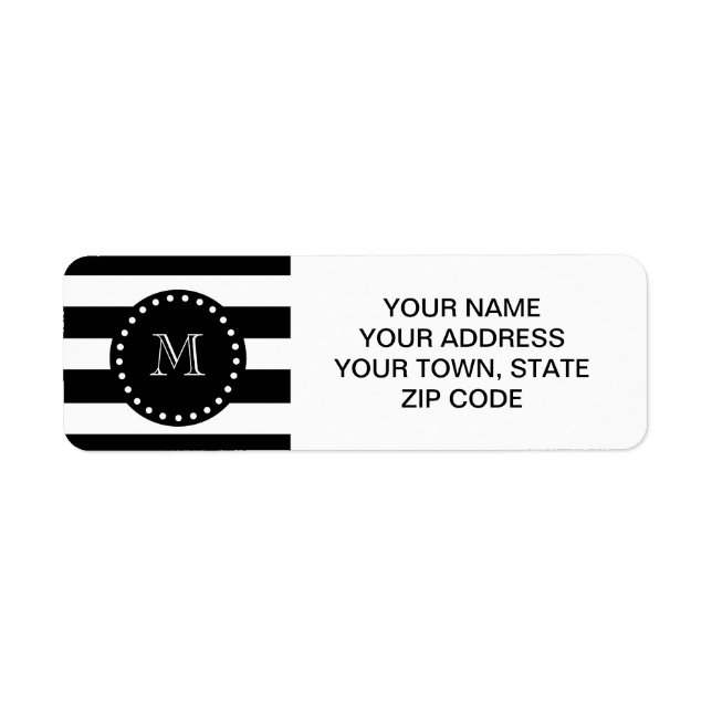 Black and White Stripes Pattern, Black Monogram Label (Front)