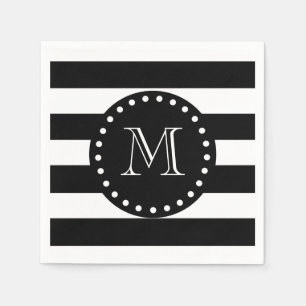 Black and White Stripes Pattern, Black Monogram Napkins