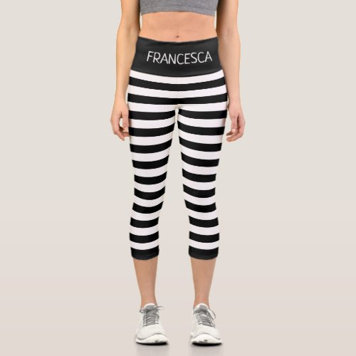 Black and White Stripes Pattern Custom Capri Leggings