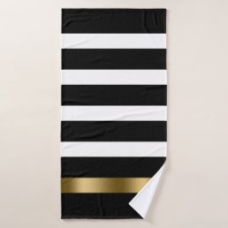 Black and white stripes pattern gold accents bath towel set