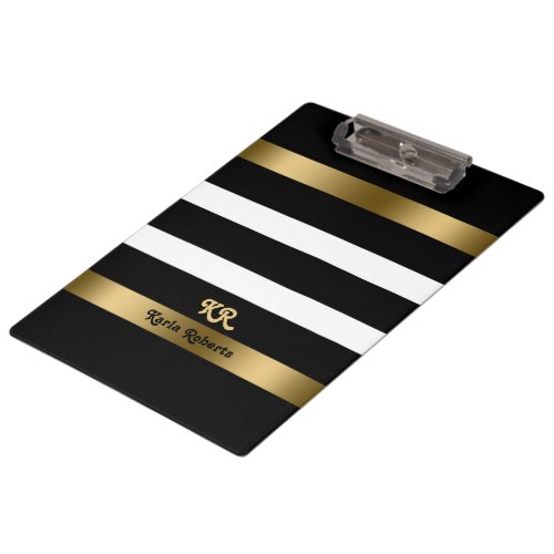 Black and white stripes pattern gold accents clipboard