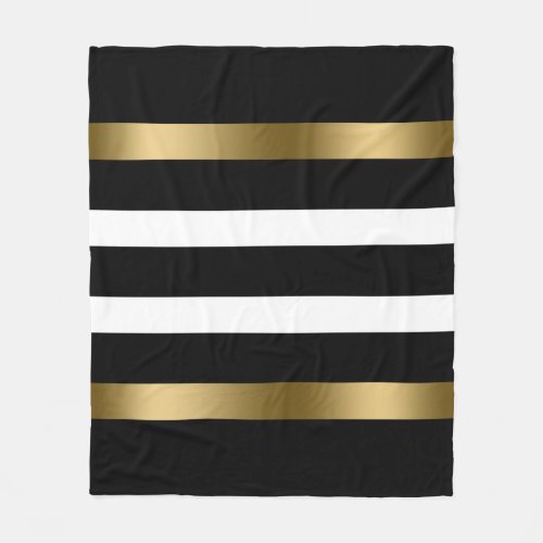 Black and white stripes pattern gold accents fleece blanket