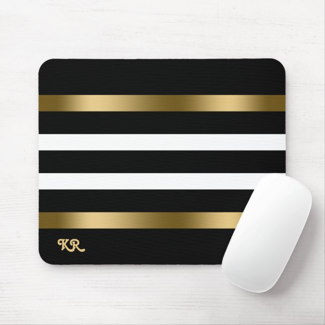 Black and white stripes pattern gold accents mouse pad (With Mouse)