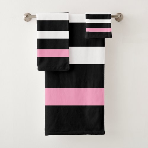 Black and white stripes pattern ink accents bath towel set