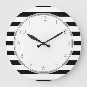 Black and White Stripes Pattern Large Clock