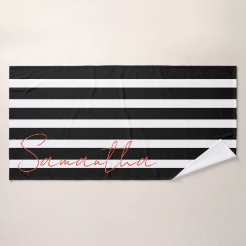 Black and white stripes pattern Monogram Bath Towel Set