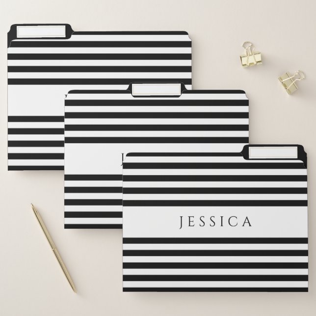 Black And White Stripes Pattern Name & Text File Folder (Set)