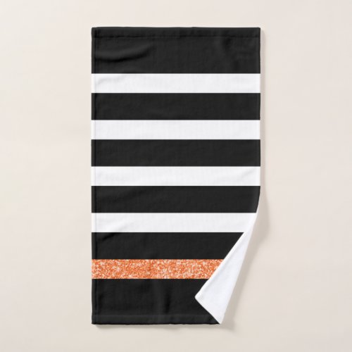 Black and white stripes pattern orange accent bath towel set