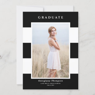 Black and White Stripes Pattern Photo Graduation Announcement