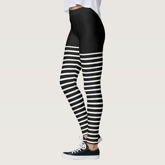 Black and White Stripes Pattern Striped Leggings (Left)