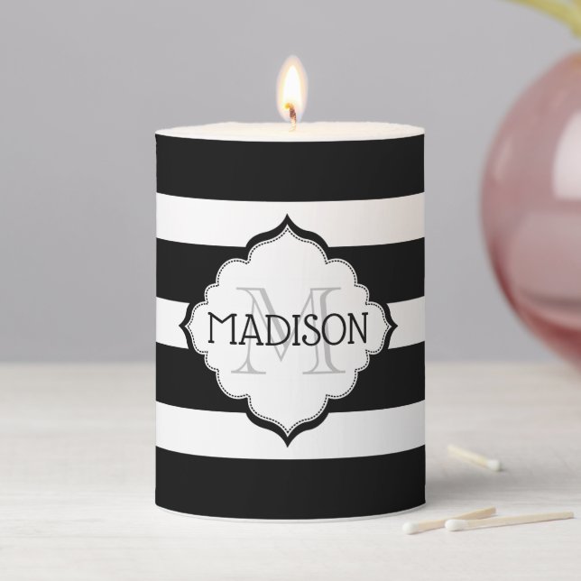 Black And White Stripes Pillar Candle (In Situ)
