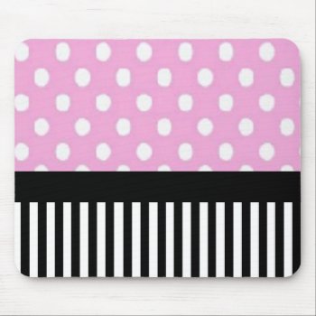 Black And White Stripes/pink And White Dots Mouse Pad by KraftyKays at Zazzle