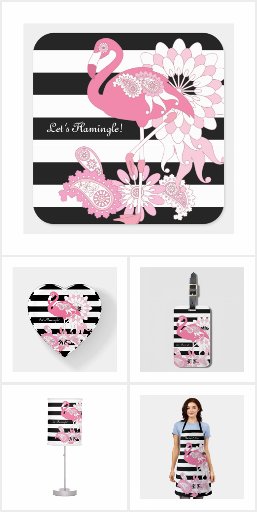 Black and White Stripes Pink Flamingo Gifts