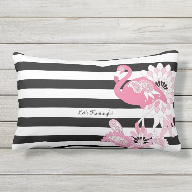 Black and White Stripes Pink Flamingo Outdoor