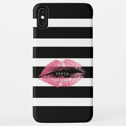 Black and white stripes pink kiss iPhone XS max case