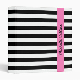 Black and white stripes pink personalized name binder