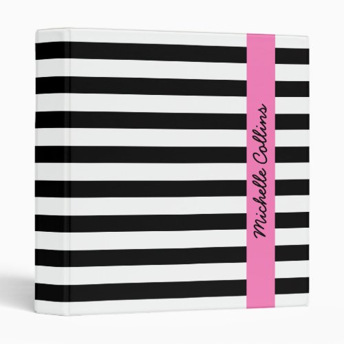 Black and white stripes pink personalized name binder