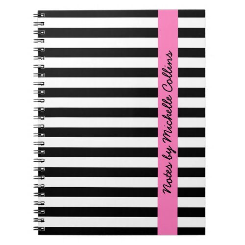 Black and white stripes pink personalized name notebook