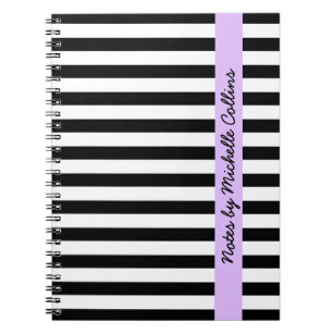 Black and white stripes purple personalized name notebook