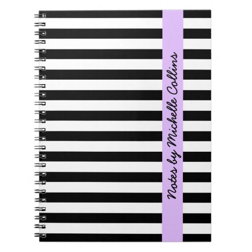 Black and white stripes purple personalized name notebook