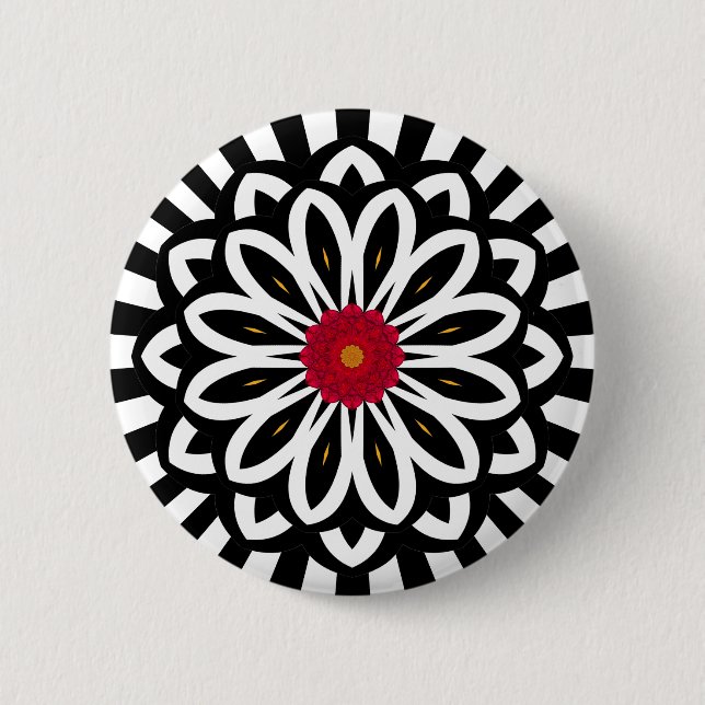 Black and White Stripes Red Floral Fantasy Button (Front)