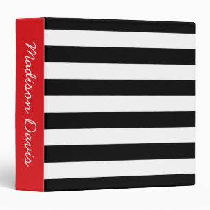 Black and White Stripes Red Personalized 3 Ring Binder
