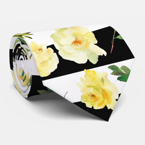 Black and White Stripes Roses Groomsmen Wedding  Neck Tie