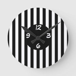 Black and White Stripes Round Clock
