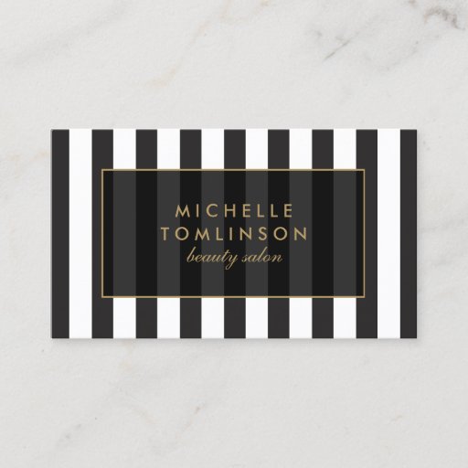 Customizable Black and White Stripes Salon III Business Card