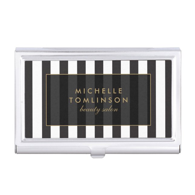 Black and White Stripes Salon III Card Case (Front)