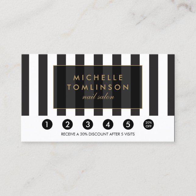 Black and White Stripes Salon Loyalty Card (Front)