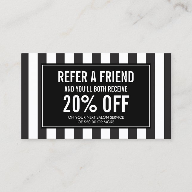 Black and White Stripes Salon Referral Card II (Front)