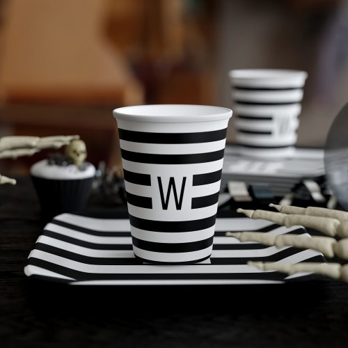 Black and White Stripes Simple Monogrammed Paper Cups