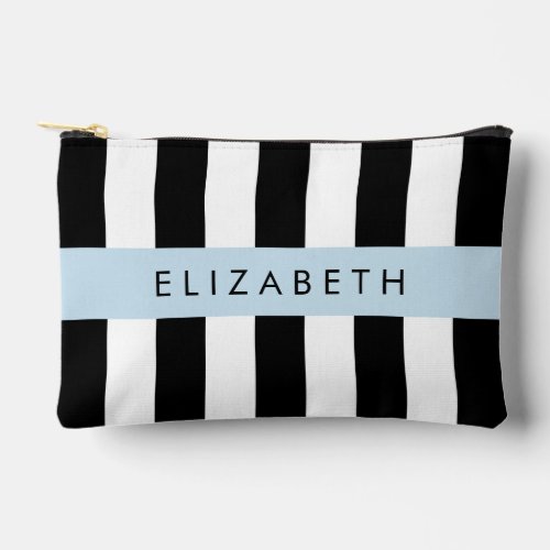 Black and White Stripes Striped Lines Your Name Accessory Pouch