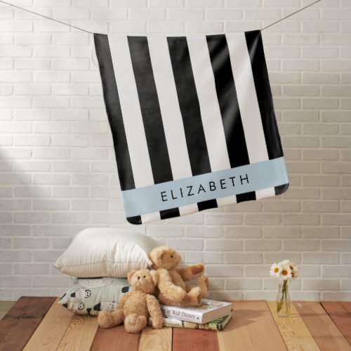 Black and White Stripes Striped Lines Your Name Baby Blanket