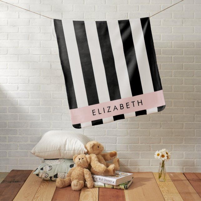 Black and White Stripes, Striped, Lines, Your Name Baby Blanket (In Situ)