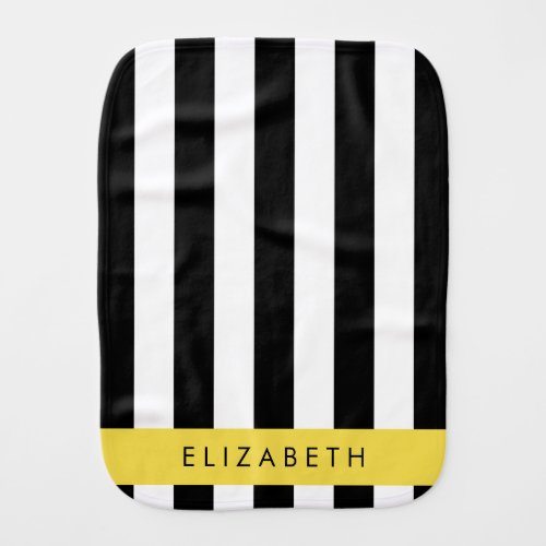 Black and White Stripes Striped Lines Your Name Baby Burp Cloth