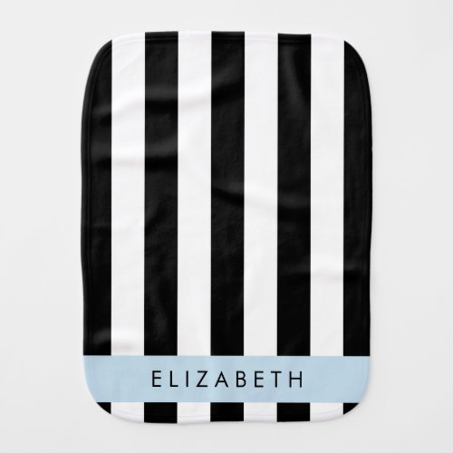 Black and White Stripes Striped Lines Your Name Baby Burp Cloth