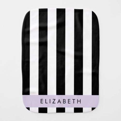 Black and White Stripes Striped Lines Your Name Baby Burp Cloth