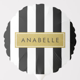 Black and White Stripes, Striped, Lines, Your Name Balloon