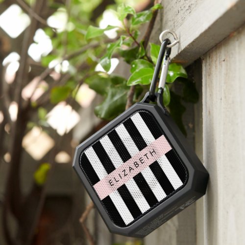 Black and White Stripes Striped Lines Your Name Bluetooth Speaker