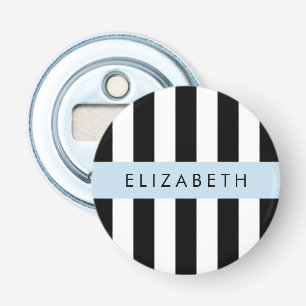 Black and White Stripes, Striped, Lines, Your Name Bottle Opener