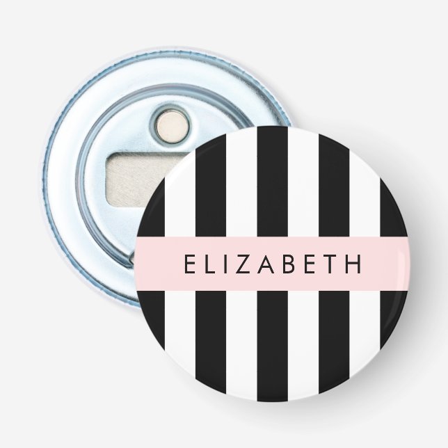 Black and White Stripes, Striped, Lines, Your Name Bottle Opener (Front)