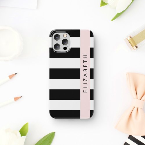 Black and White Stripes Striped Lines Your Name iPhone 12 Pro Case