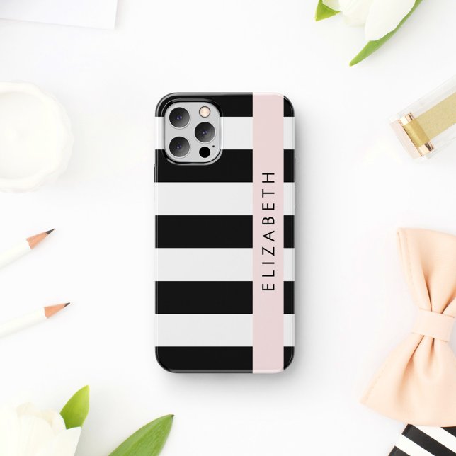 Black and White Stripes, Striped, Lines, Your Name Case-Mate iPhone Case (Creator Uploaded)